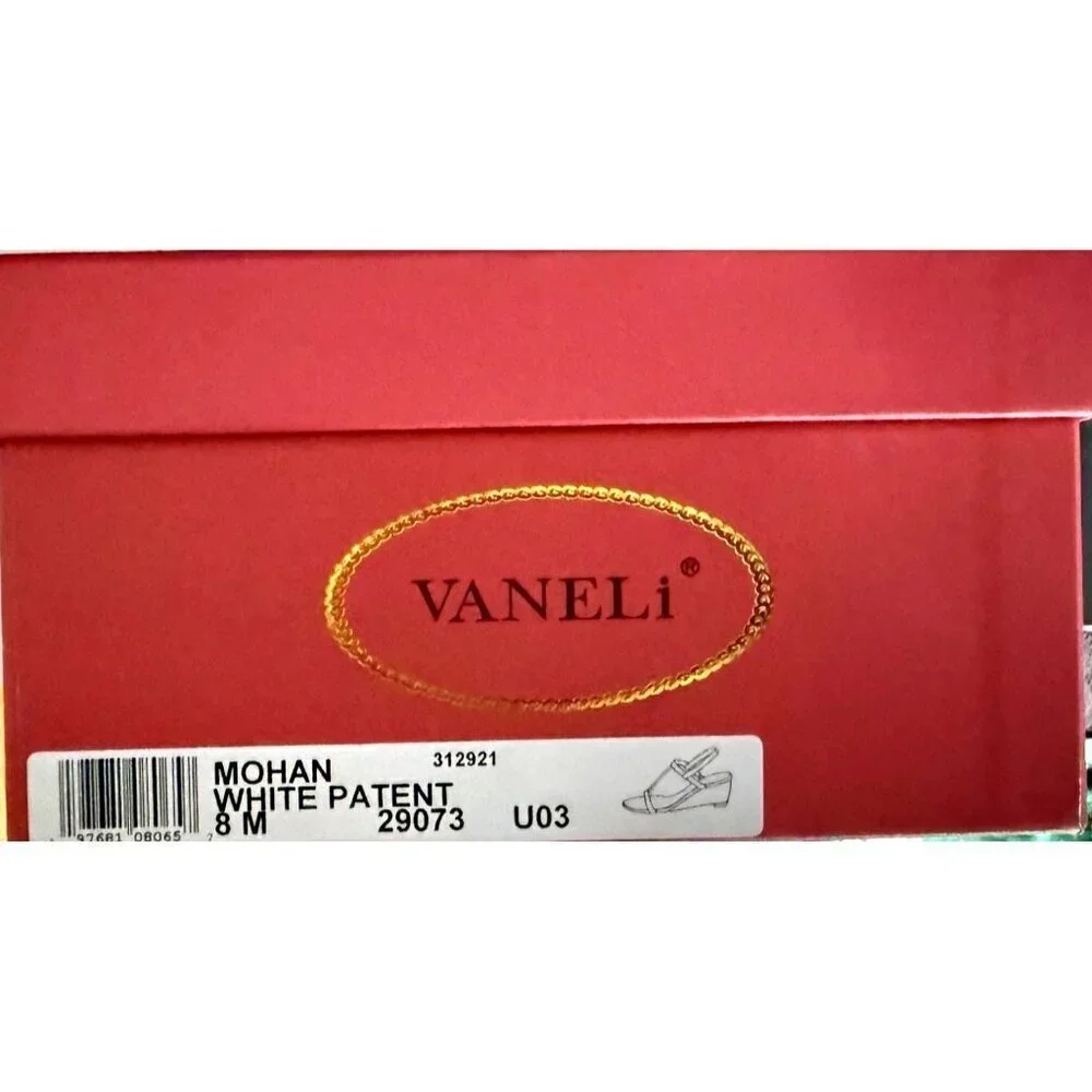 Vaneli Womens White Patent Leather Open Toe T Strap Wedge Sandals Sz 8 M New